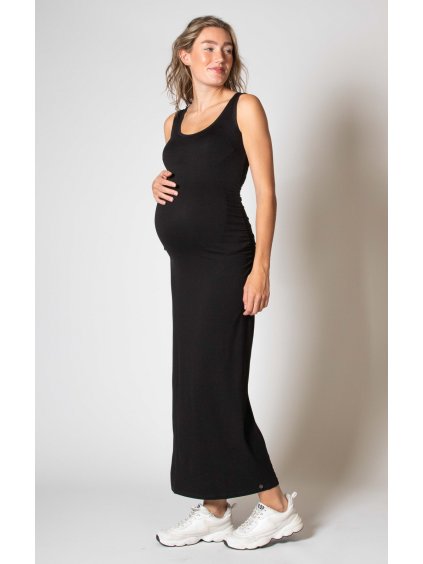 Těhotenské šaty na ramínka černé dlouhé