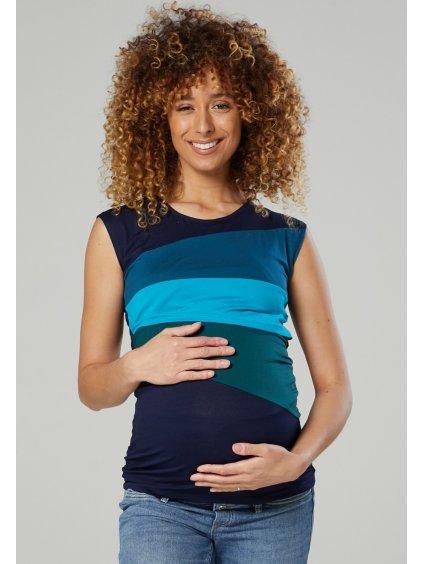 Těhotenské a kojící tričko 3v1 Happy Mama tyrkysovo modré (Velikost 2XL)