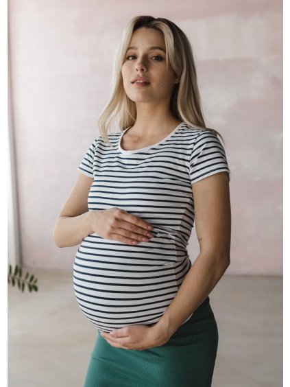 Těhotenské a kojící tričko pruhované / bavlněné (Velikost XL)