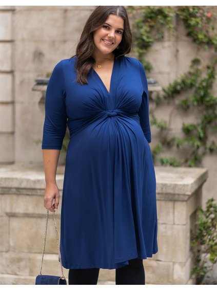 Elegantní nadměrné těhotenské šaty Joelle modré (Velikost 7XL)