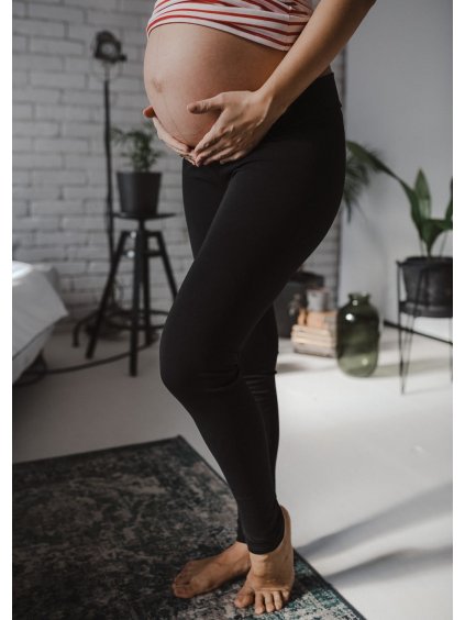 Těhotenské legíny s nízkým pasem černé bavlněné (Velikost XL)