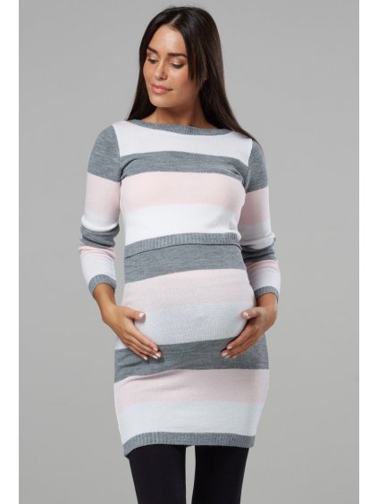 Těhotenský svetr šedo růžový kojící