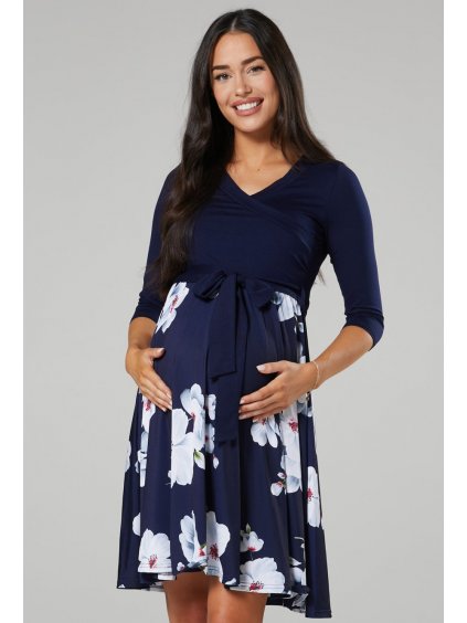 Těhotenské šaty modré květinové