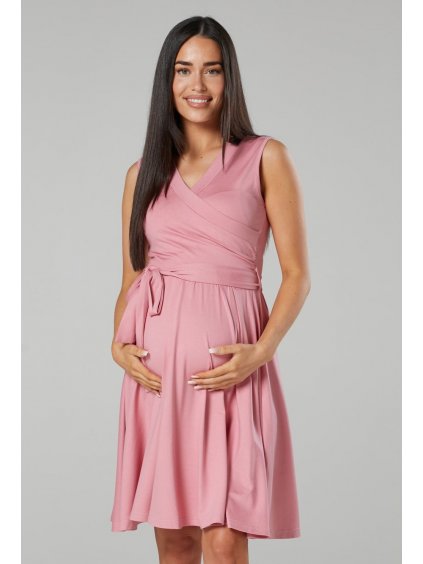 Těhotenské šaty na ramínka tmavě růžové