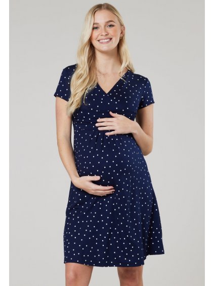 Těhotenské šaty happy mama modré s puntíky