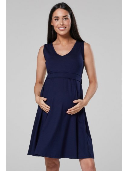 Těhotenské šaty na ramínka tmavě modré kojící