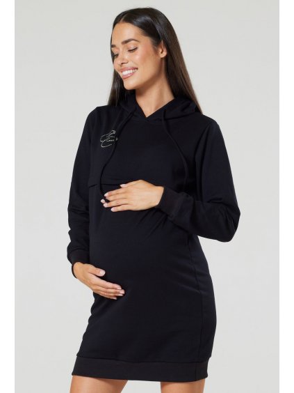 Mikinové těhotenské šaty černé kojící