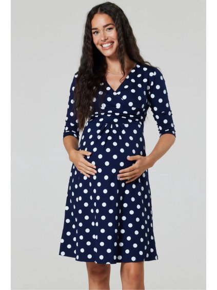Těhotenské šaty tmavě modré s puntíky