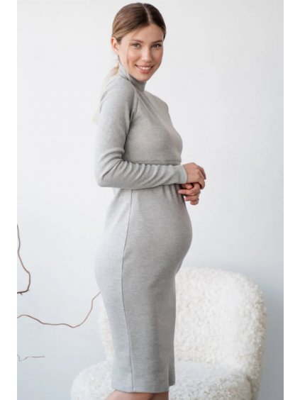 Svetrové těhotenské a kojící šaty světle šedé