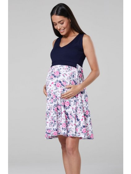 Letní těhotenské a kojící šaty 3v1 Happy Mama drobné květy (Velikost 2XL)