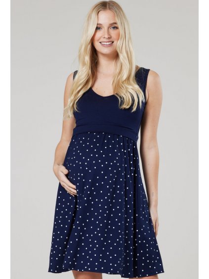 Letní těhotenské a kojící šaty 3v1 Happy Mama modré s puntíkem (Velikost 2XL)