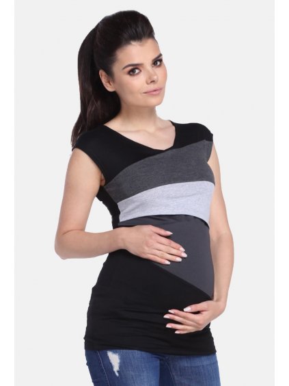 Těhotenské tričko bez rukávů černo šedé
