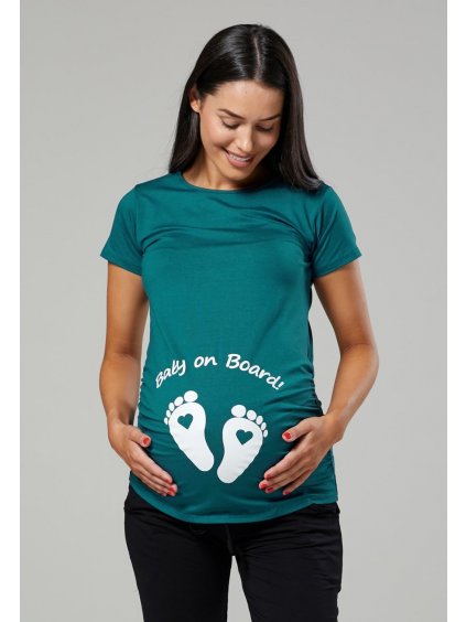 Vtipné těhotenské tričko petrolej