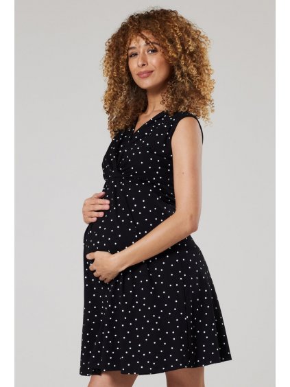 Letní těhotenské šaty černé s puntíkem