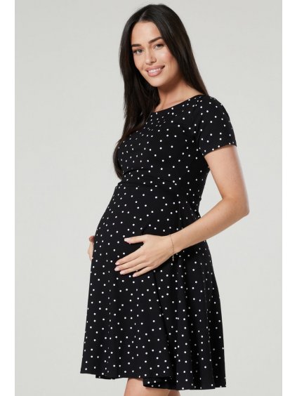 Těhotenské a kojící šaty černé s puntíky
