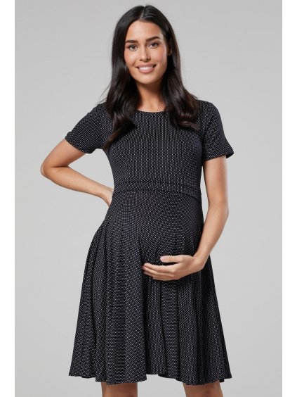 Těhotenské a kojící šaty černé s drobnými puntíky