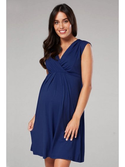 Letní těhotenské a kojící šaty bez rukávů modré