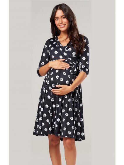 Těhotenské šaty černé s bílými kytičkami