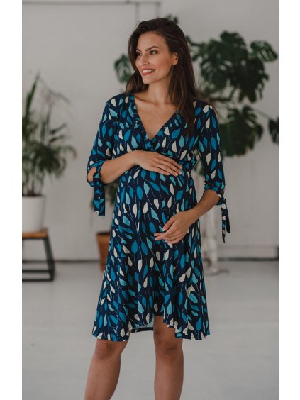 Těhotenské šaty modré vzorované kojící