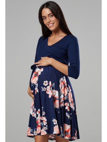 Těhotenské šaty modré květinové kojící