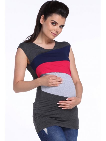 Letní těhotenské tričko červeno šedé kojící