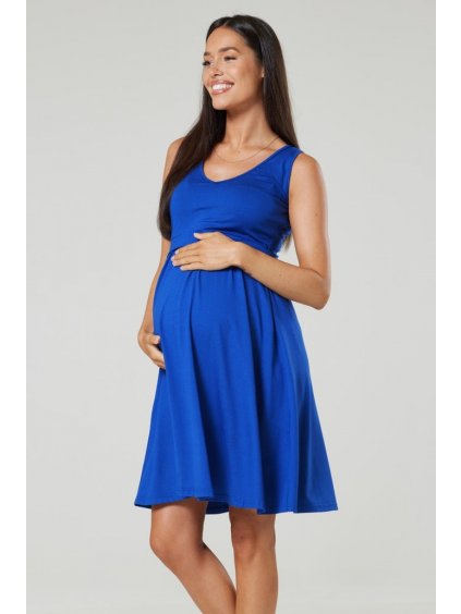 Těhotenské šaty na ramínka modré kojící
