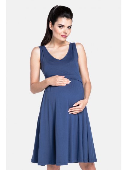 Letní těhotenské a kojící šaty 3v1 Happy Mama modré jeans