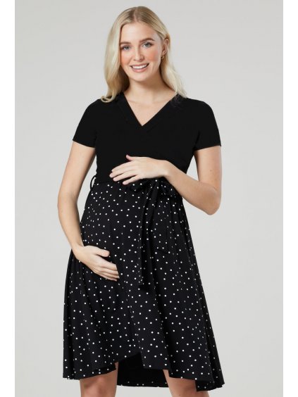 Těhotenské a kojící šaty černé s puntíky