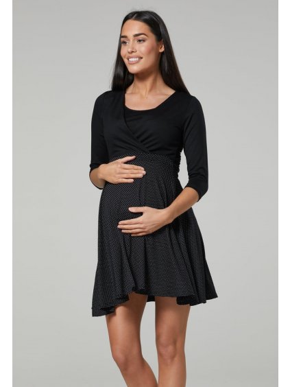 Těhotenské mini šaty černé s puntíky