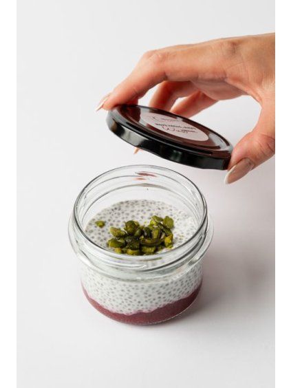 Chia pudding from coconut milk with fruit coulis