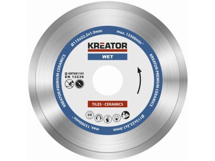 Diamantový kotouč celoobvodový 115mm PREMIUM KREATOR KRT081101