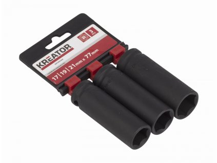 3ks nástrčných hlavic 17-19-21mm prodloužené 1/2" KREATOR KRT095200