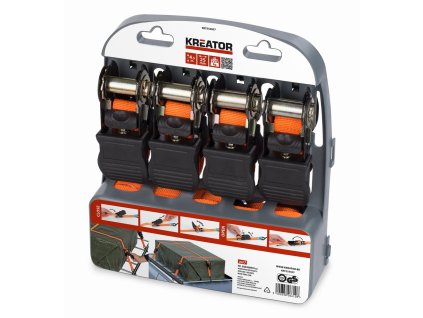 Upínací pás ráčnový s háky 225kg/4,5m 4ks KREATOR KRT555007