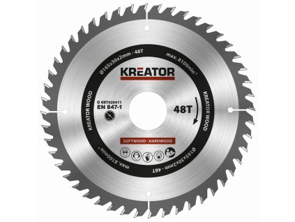 Pilový kotouč na dřevo 165mm, 48T KREATOR KRT020411