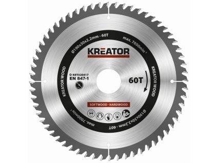 Pilový kotouč na dřevo 190mm, 60T KREATOR KRT020417