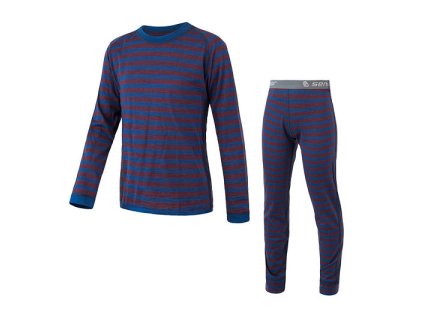 SENSOR MERINO AIR SET dětský triko dl.rukáv + spodky modrá/vínové pruhy Velikost: Modrá/vínové pruhy, Barva: 90