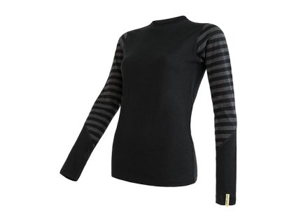 SENSOR MERINO ACTIVE DÁMSKÉ TRIKO DL.RUKÁV ČERNÁ/ŠEDÁ PRUHY Velikost: Černá/Šedá pruhy, Barva: S
