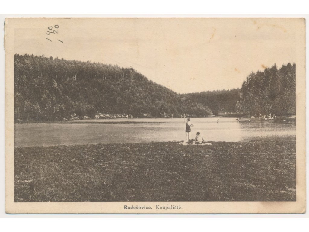 50 - Praha-východ, Radošovice, oživená partie u koupaliště, cca 1931
