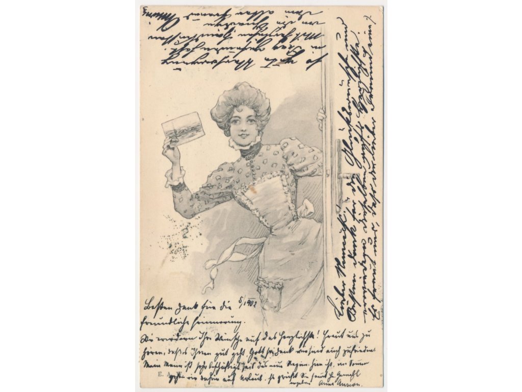 Umělecká pohlednice, Lístek od milého, 1902