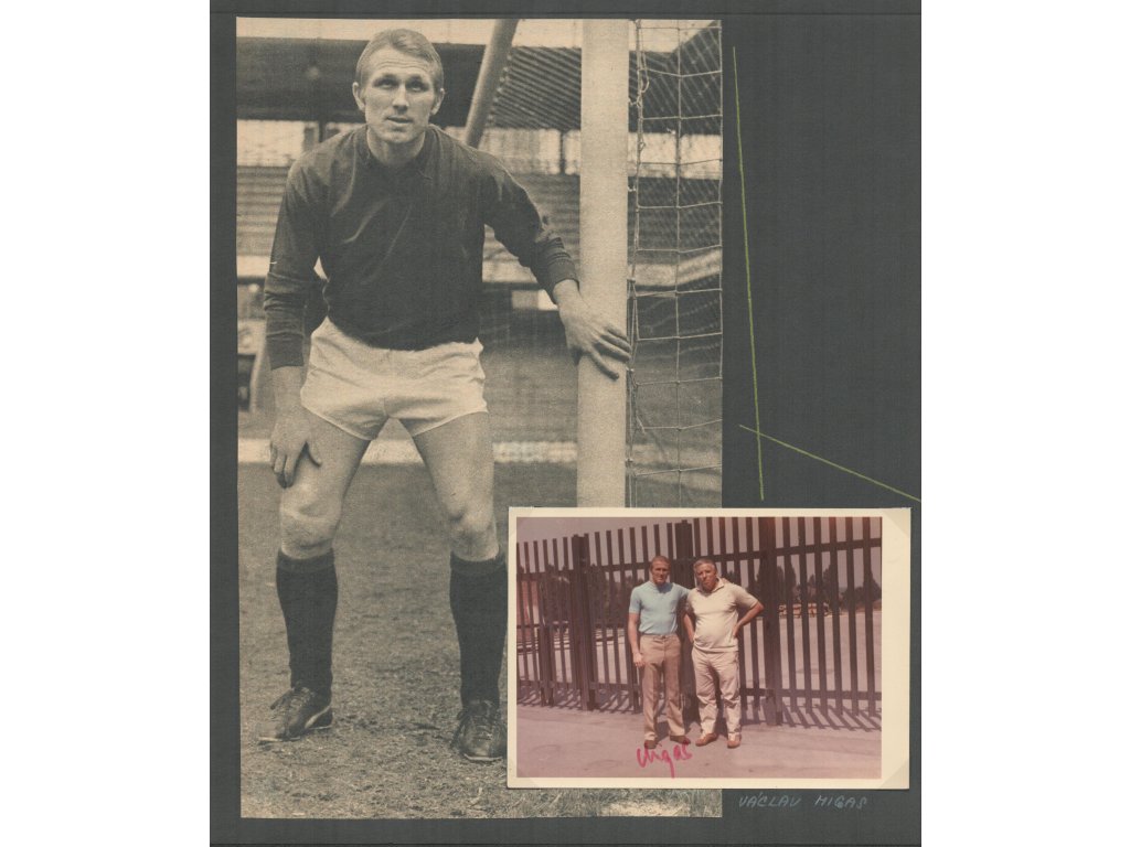 Migas Václav (1944-2000), český fotbalista, sběrat. list s fotografií a vl. podpisem