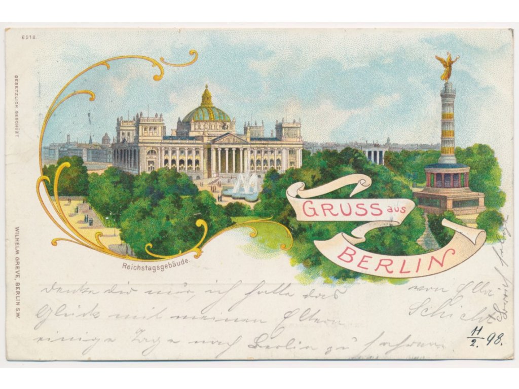 Německo, Berlin (Berlín), koláž, Reichstagsgebäude, cca 1898