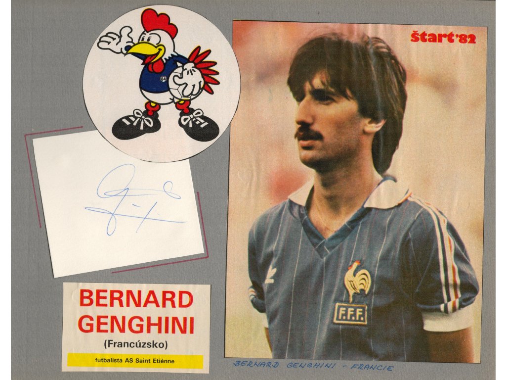 Genghini Bernard (1958), francouzský fotbalista, sběratelský list s vl. podpisem