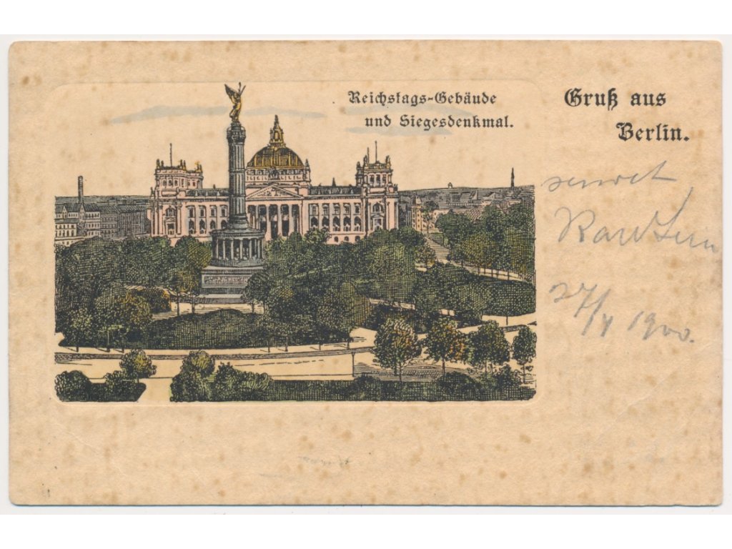 Německo, Berlín, Reichstags-Gebäude und Siegesdenkmal, cca 1900