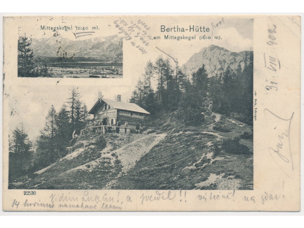 Rakousko, Mittagskogel, Berta - Hütte, 2 záběrová koláž dominant, 1902