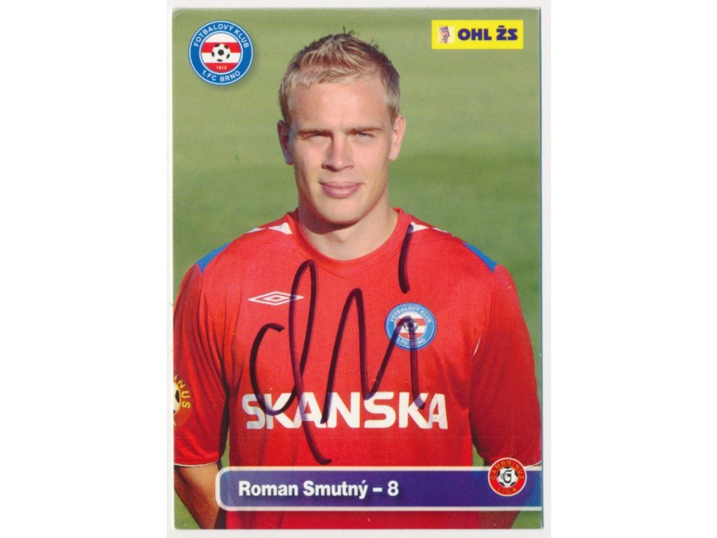 Smutný Roman (1985), fotbalista, sběratelská klubová karta s vl. podpisem