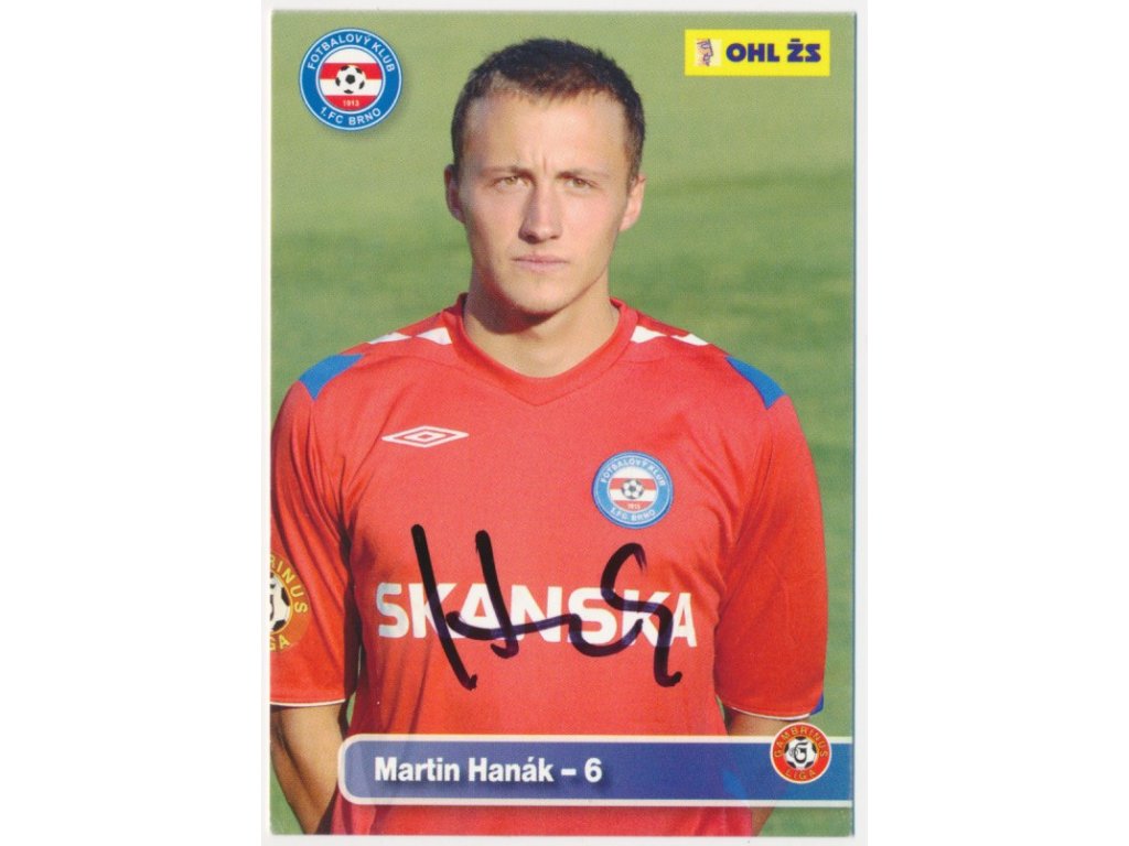 Hanák Martin (1985), fotbalista, sběratelská klubová karta s vl. podpisem