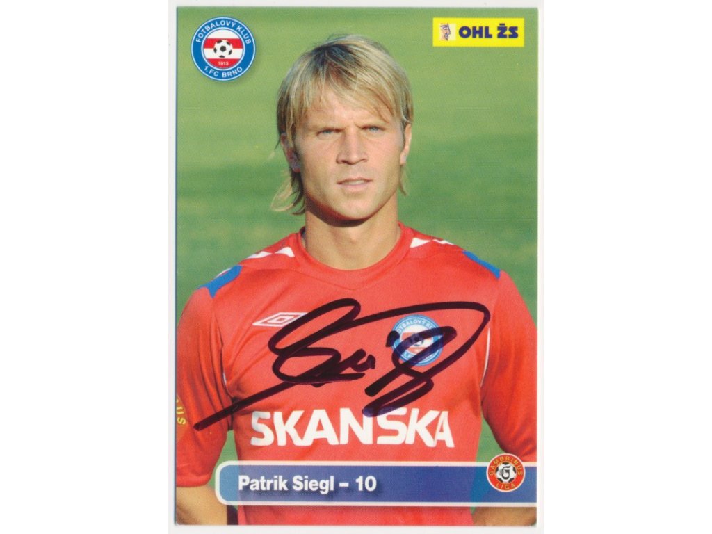 Siegl Patrik (1976), fotbalista, sběratelská klubová karta s vl. podpisem