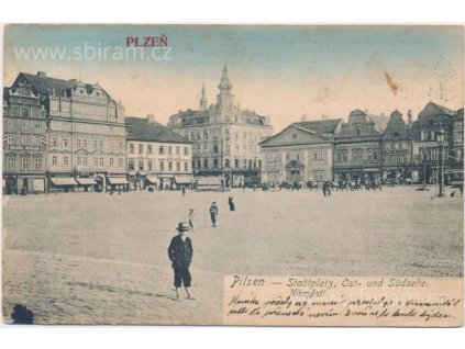 47 - Plzeň, oživené náměstí, cca 1911