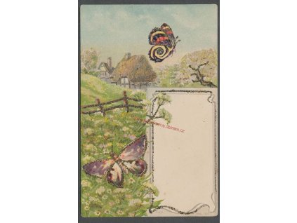 Blahopřejná, sypané ozdoby,  cca 1900