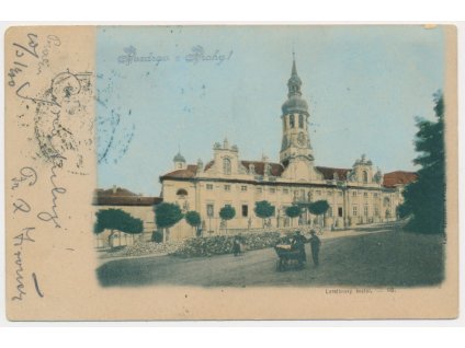 49 - Praha, oživená partie před Loretánským kostelem, cca 1900